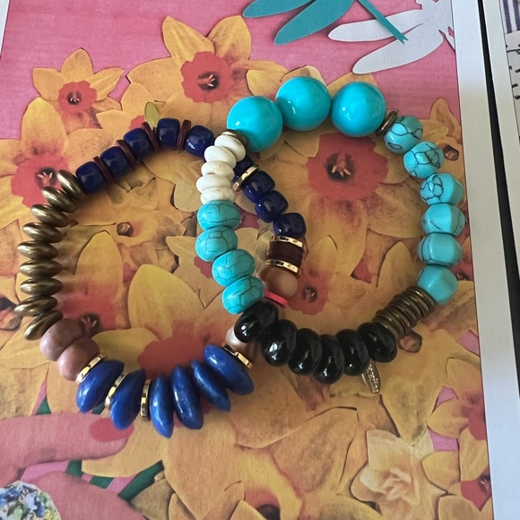 Bundle of 2 Anthropologie Serafina turquoise beaded bracelets - Picture 2 of 5